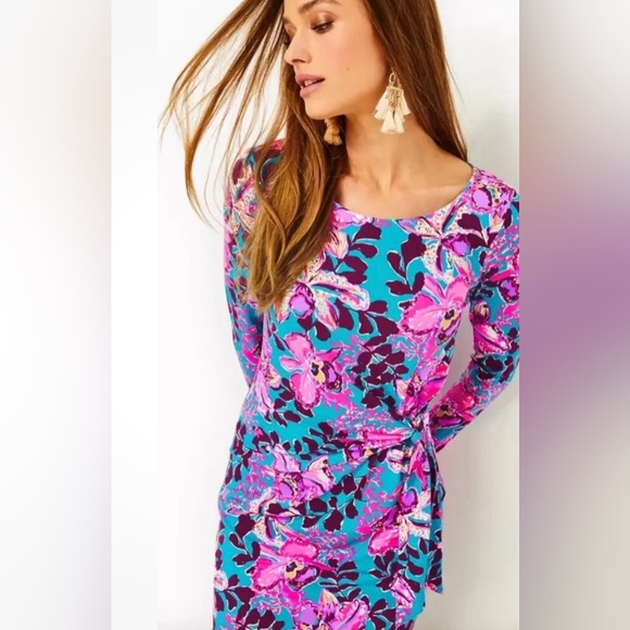 NWOT LILLY PULITZER SIZE LARGE BRYSON DRESS *ORCHID YOU NOT* BLUE RHAPSODY - Picture 3 of 10